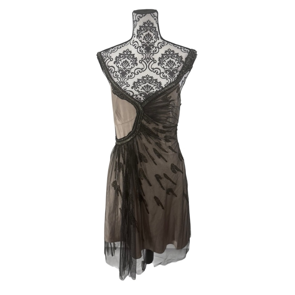 Karen Millen Black and Tan Asymmetrical Dress